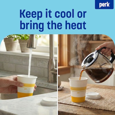 Perk™ Paper Hot Cup, 8 Oz., White/Yellow, 500/Carton (PK45592CT)