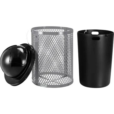 Global Industrial Outdoor Diamond Steel Trash Can w/ Dome Lid, 36 Gallon, Gray (261948GY)