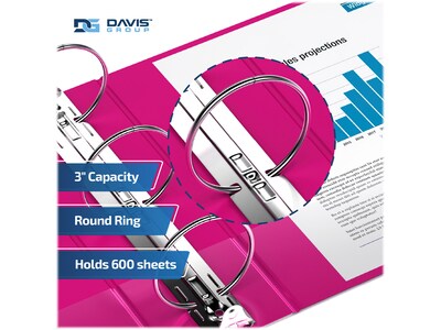 Davis Group Premium Economy 3" 3-Ring Non-View Binders, Pink, 6/Pack (2314-43-06)