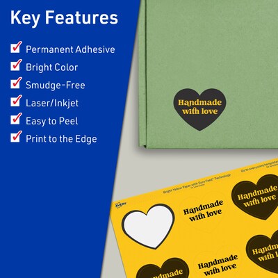 Avery Heart Laser/Inkjet Multipurpose Labels, 2-9/32 x 1-27/32, Bright Yellow (960/Box)