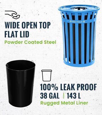 Alpine Industries Metal Commercial Outdoor Recycling Receptacle, 38 Gallon, Black/Blue (479-38-BLU)