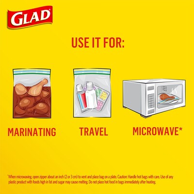 Glad Zipper Freezer Bags, Quart, 20 Bags/Box (57035)