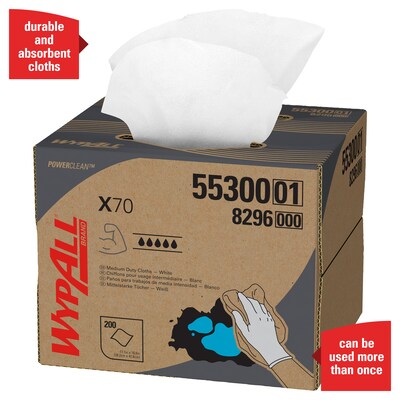 WypAll X70 Center-Pull, 1-Ply, Cloth Paper Towels, 200/Box (55300)