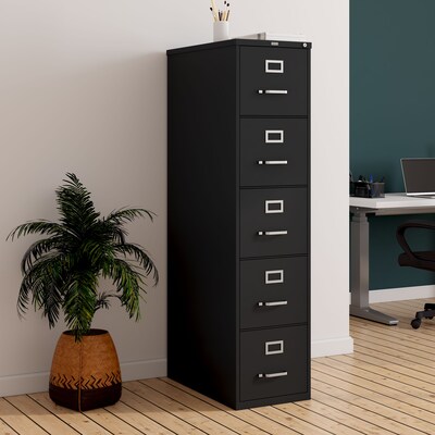 Quill Brand® Commercial 5 File Drawer Vertical File Cabinet, Locking, Black, Letter, 26.5"D (21917D)