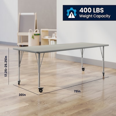 Flash Furniture Wren Rectangular Activity Table, 72" x 30", Height Adjustable, Light Gray Top/Silver Frame (XUA3072RECLGTPC)
