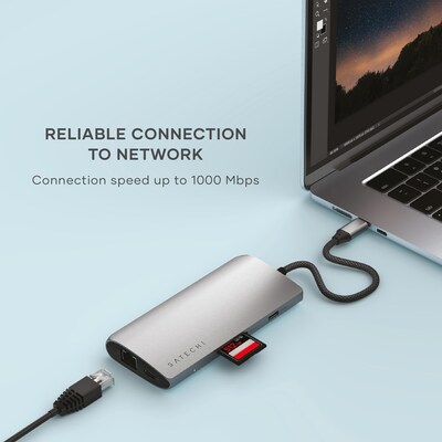 Satechi USB-C MultiPort Adapter 8K with Ethernet V3,  Space Gray (ST-P8KEM)