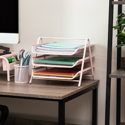 Mind Reader Metal Front Loading Letter Tray, Pink (3TPAPER-PNK)