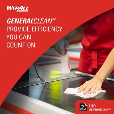 WypAll GeneralClean L30 Durable Fibers Cleaning Wipers, 12" x 12.5", White, 90 Wipers/Box, 12/Carton (05812)