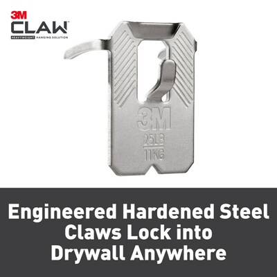 3M CLAW Drywall Hanger, 25 lbs., Silver, 4/Pack (3PH25M4ES)
