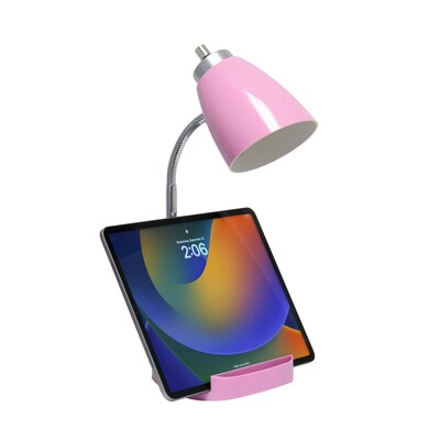 Creekwood Home Sleek Essentials 18.5" Flexible Coordinating Desk Lamp with Charging Outlet and Storage, Pink (CWD-1005-PN)