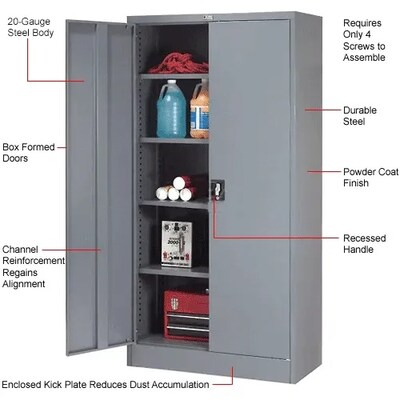 Global Industrial Steel Storage Cabinet, 36"W x 18"D x 72"H, Gray (237635GY)