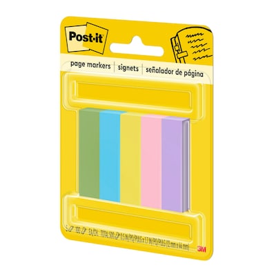 Post-it Page Marker, Assorted Colors, .5 in. x 1.7 in., 100 Sheets/Pad, 5 Pads/Pack (6705AU)