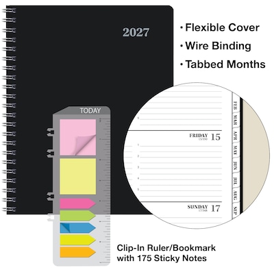 2027 Excello Brands 8.5" x 11" Weekly & Monthly Planner, Paperboard Cover, Black (ORY27-EXE811-BK)