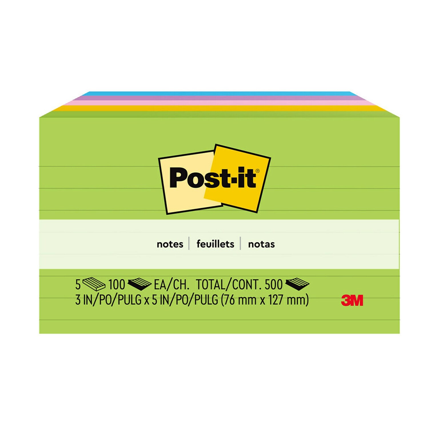 Post-it Notes, 3 x 5, Floral Fantasy Collection, Lined, 100 Sheet/Pad, 5 Pads/Pack (635-5AU)