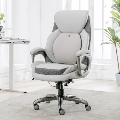 Sharper Image S-600 Active Lumbar Heated Ergonomic Bonded Leather Swivel Executive Massage Chair, Off-White (60098-OWHT)