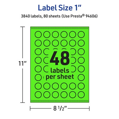 Avery Burst Multipurpose Labels, 1", Neon Green, 3840/Box (94606)