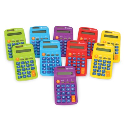 Learning Resources Basic Calculator 8 Digit Solar and Battery Powered, Multi Color, Set of 30 (LER0009)