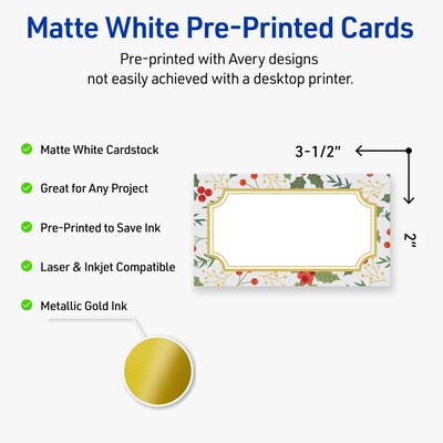 Avery Gold-Blue Border Berries Matte Blank Card, White, 80/Pack (S00-FE7)