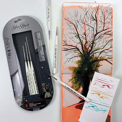 Silver Brush Mixed Media Synthetic Bristle, Ultra Mini Striper Brushes, 3/Set (SLVUMS2440S)