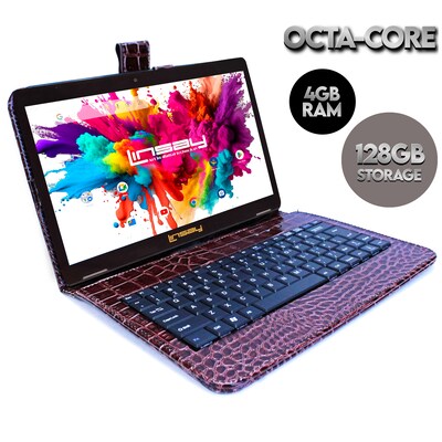 Linsay Octa Core 10.1 Tablet, 4GB RAM, 128GB Storage, Android 13, Bundled with Brown Crocodile Keyb