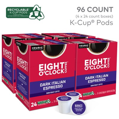 Eight O'Clock Dark Italian Espresso Coffee, Keurig K-Cup Pod, Dark Roast, 96/Carton (6408CT)