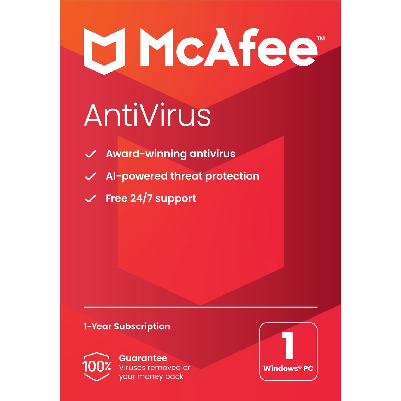 McAfee AntiVirus for 1 User, Windows, Product Key Card (MAB21EST1RAAM)