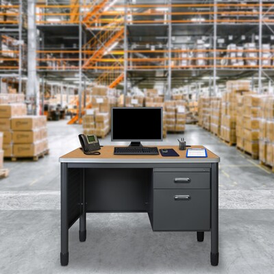 Regency Mesa Steel Single Pedestal Teacher's Office Desk, 48" x 30", Medium Oak (66348SPMO)