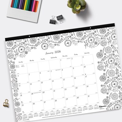 2026 Blueline DoodlePlan 22" x 17" Monthly Desk Pad Calendar, Black/White (C2917311)