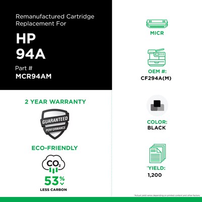 MICR Print Solutions Black Standard Yield MICR Toner Cartridge Replacement for HP CF294A
