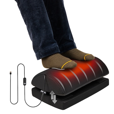 Mind Reader Heated Memory Foam Footrest with 4 Heat Settings, Timer & Auto Shut-Off, Adjustable Height, Black (HEATFOOT-BLK)