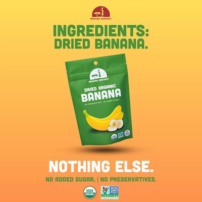 Mavuno Harvest Gluten Free Organic Dried Banana Fruit Snacks, 2 oz., 6 Bags/Pack (MAHW-BNNA2OZ6PK)