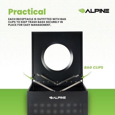 Alpine Industries Stainless Steel Trash Can, 40 Gallon, Black (ALP438-40-BLK-MK)