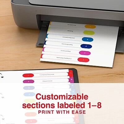 Staples Customizable Numeric Dividers, 1–8 Tabs, Multicolor – 6 Sets