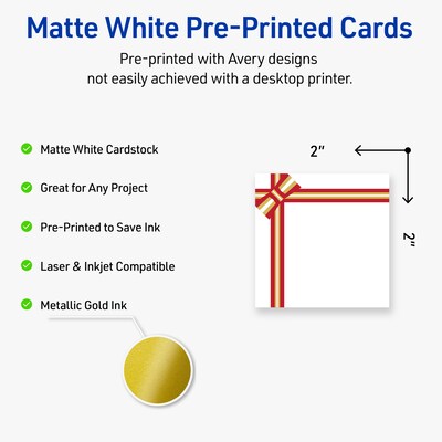 Avery Gold-Red Gift Bow Matte Blank Card, White, 120/Pack (S00-FFX)