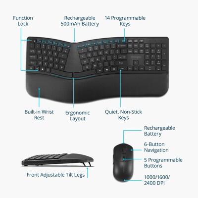 Kensington Pro Fit Ergo KM680 EQ Rechargeable Desktop Set, Black (K72486NA)