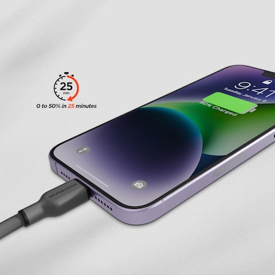 HyperGear Flexi Pro USB-C to Lightning Soft-Touch Silicone Fast Charge and Sync Cable, 10 ft., Gray (16009)