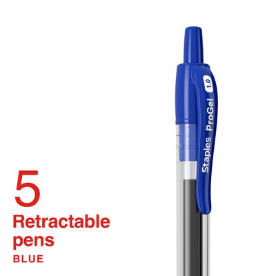 Staples ProGel™ Retractable Gel Pen, Bold Point, 1.0mm, Blue Ink, 5/Pack (ST63011)