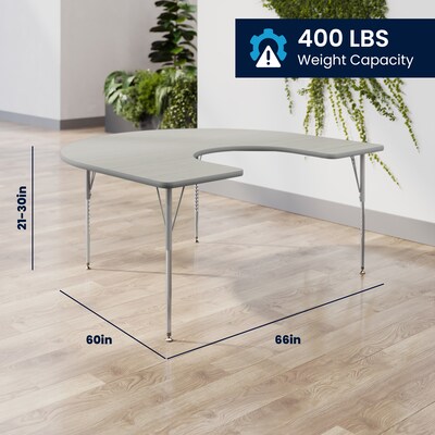 Flash Furniture Wren Horseshoe Activity Table, 66" x 60", Height Adjustable, Light Gray Top/Silver Frame (XUA6066HRSLGTA)