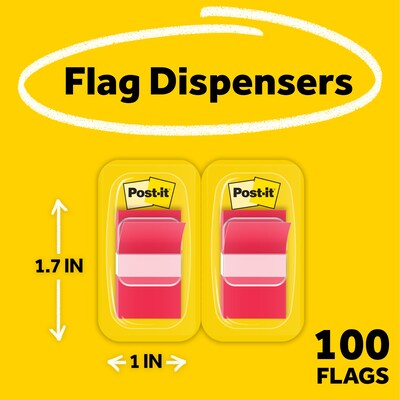 Post-it Flags, 1" Wide, Red, 100 Flags/Pack (680-RD2)