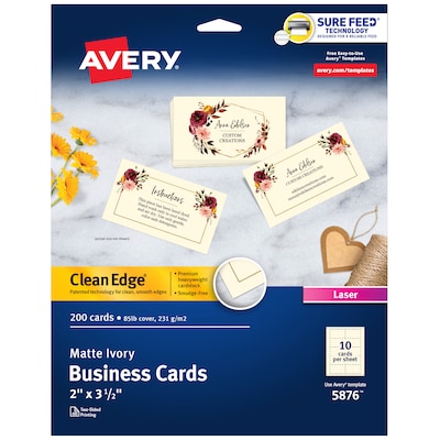 Avery Clean Edge Business Cards, 3.5 x 2, Matte Ivory, 200/Pack (5876)