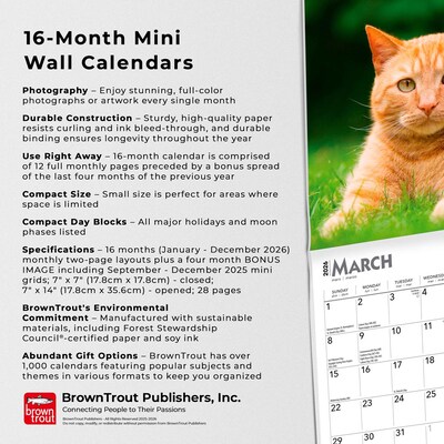 2026 BrownTrout Cat Lovers 7" x 7" Monthly Wall Calendar (9798330702770)