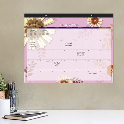 2026 AT-A-GLANCE Paper Flowers 21.75" x 17" Monthly Desk Pad Calendar, Pink/Brown (5035-26)