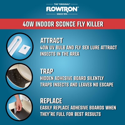 Flowtron Electric Indoor Sconce Fly Killer, 600 sq. ft. Coverage, 40W Bulb with Dual Lure Method (FLWFC4400)