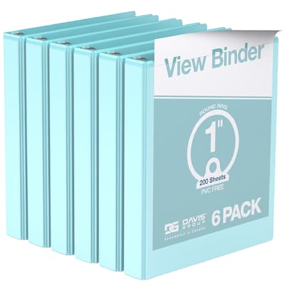 Davis Group, 1, 8.5 x 11, Round Ring View Binder, Pastel Color, Aqua, 6/Pack (7411-12-06)