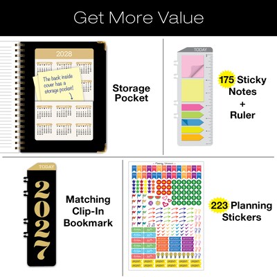 2027 Excello Brands 9" x 11" Weekly & Monthly Standard Planner, Paperboard Cover, Black/Gold (FSHN-CY27-8511-12)