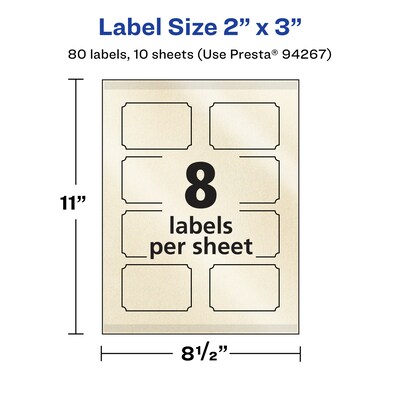 Avery Pearlized Ivory Decorative Edge Multipurpose Labels, 2" x 3", Ivory, 80/Pack (94267)