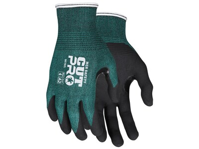 MCR Safety Cut Pro Hypermax Fiber/Nitrile Work Gloves, Large, A2 Cut Level, Green/Black, Pair (96782