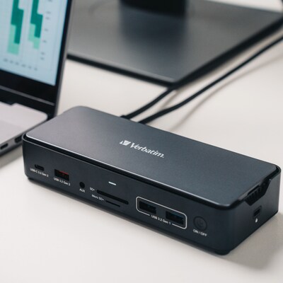 Verbatim USB-C Pro SSD Enclosure Universal 15-in-1 Docking Station for Windows 11/10/8, MacOS x 10.4 or above Laptop (32173)