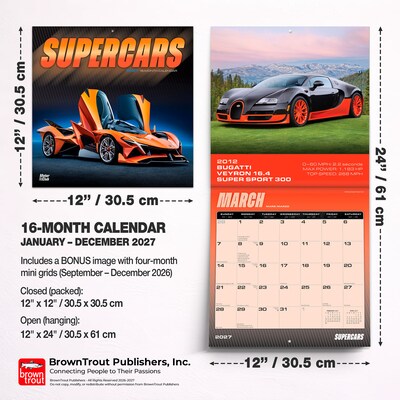 2027 BrownTrout Supercars 12" x 12" Monthly Wall Calendar (9798330711246)