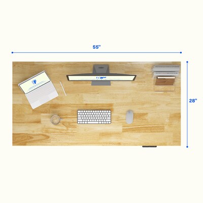 FlexiSpot E7 Commercial 55''W Electric Rectangular Adjustable Standing Desk, Rubber Wood/Black (E7BCOM5528-RW)
